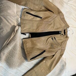 Tan Leather Jacket with Black Accents